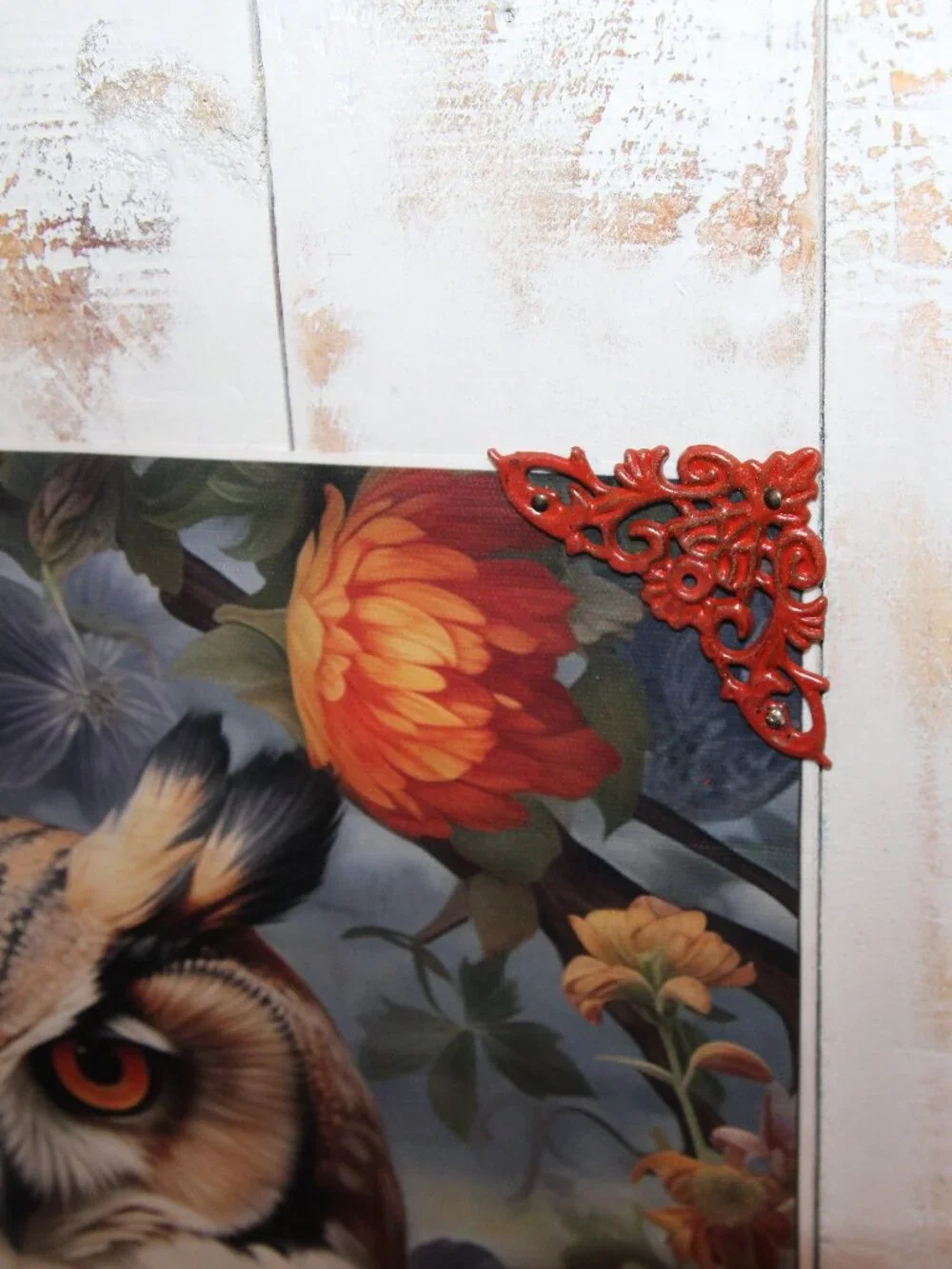 NEW Large Colorful Eclectic BOHO Farmhouse Owl & Floral Wall Decor Picture Art